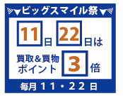 11日と22日はビッグスマイル祭!お買い物もお買い取りもポイント3倍!